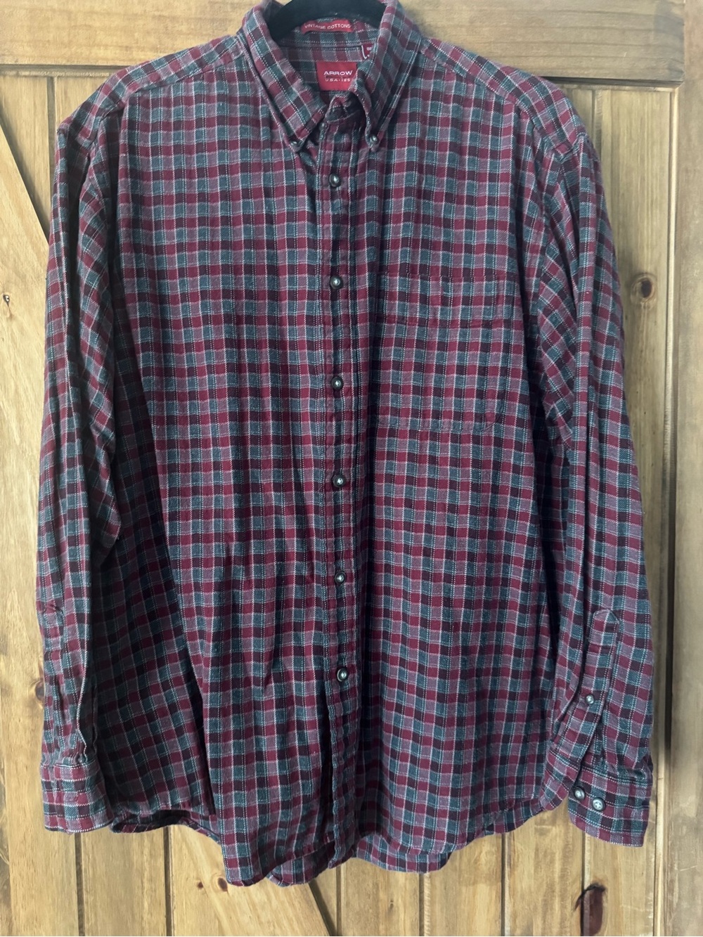 Arrow Men’s Red and Gray Plaid Button-Down Shirt